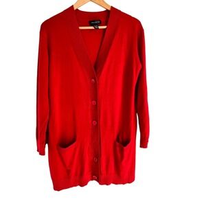 Cable & Gauge Red V-neck Bottom Front Front Pocket Cardigan Sweater Sz Medium